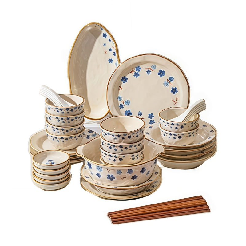 Modern Sweet Home Blue Floral Dinnerware Set