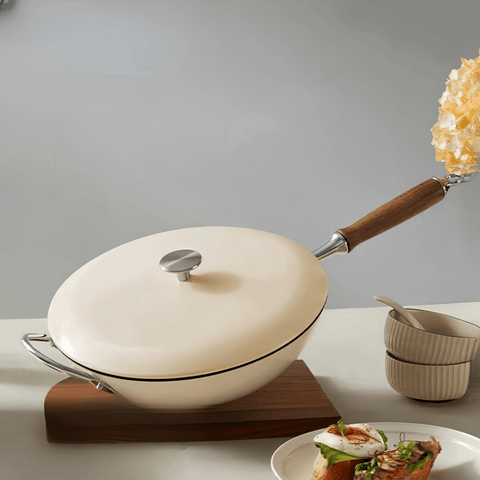 MOCAROSE Enamel Iron Wok 32cm Pot for Versatile Cooking MOCAROSE Enamel Iron Wok 32cm Pot for Versatile Cooking