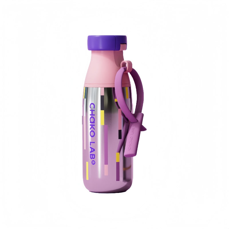 Close-up of the MilkMate bottle's flip-top sip lid and detachable straw lid