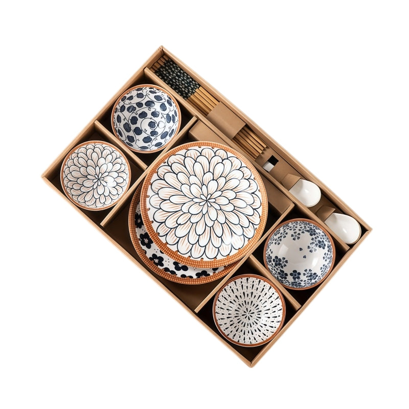 THREE LIFE Rattan Series Japanese Ceramic Dinnerware Set