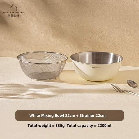 MONAZONE Premium 304 Stainless Steel Mixing Bowls Set - Heavy Duty, French Style Kitchenware with Measurement Marks,  Mixing & Food Prep MONAZONE Premium 304 Stainless Steel Mixing Bowls Set - Heavy Duty, French Style Kitchenware with Measurement Marks,  Mixing & Food Prep
