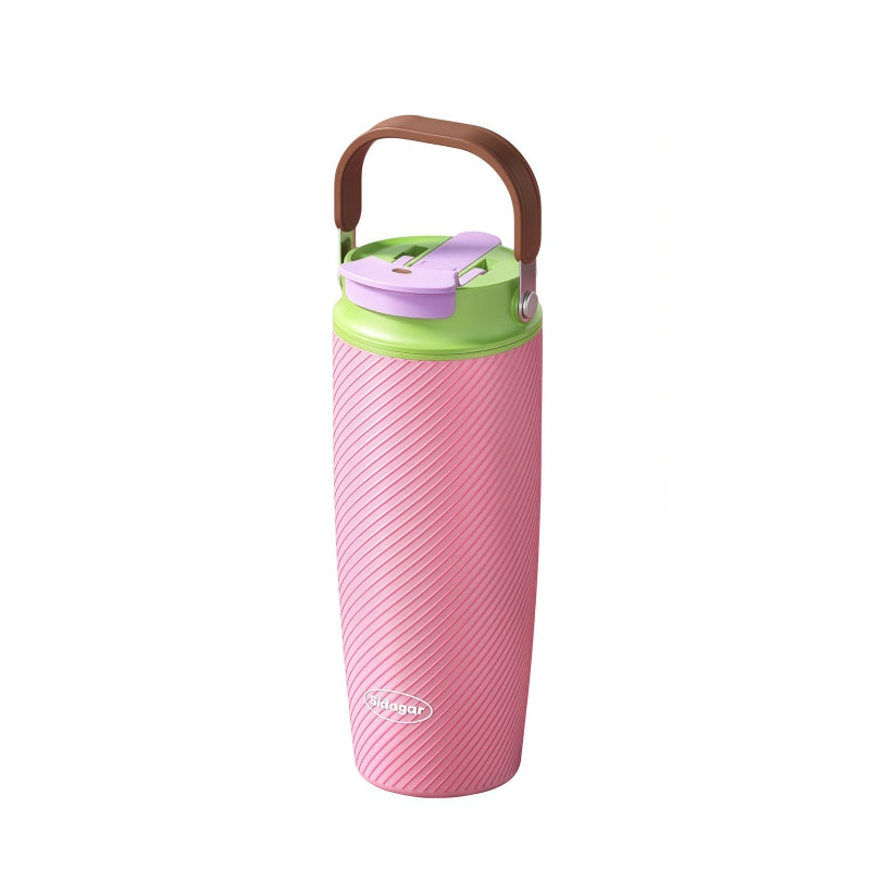 890ml Dazzling Color Stainless Steel Tumbler with Dual-Drink Lid & Textured Grip