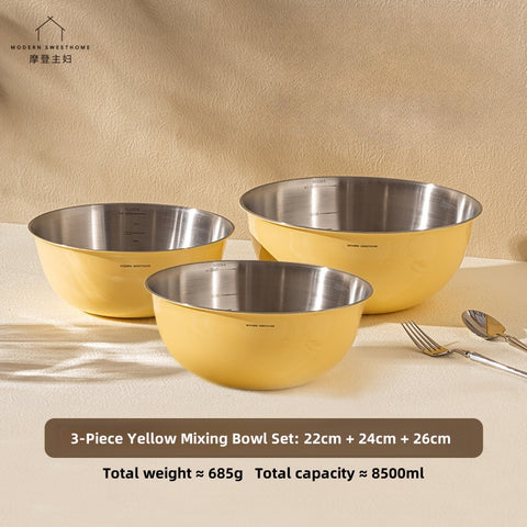 MONAZONE Premium 304 Stainless Steel Mixing Bowls Set - Heavy Duty, French Style Kitchenware with Measurement Marks,  Mixing & Food Prep MONAZONE Premium 304 Stainless Steel Mixing Bowls Set - Heavy Duty, French Style Kitchenware with Measurement Marks,  Mixing & Food Prep