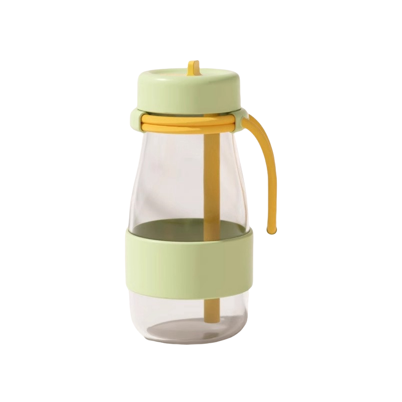 Stylish water bottle with straw, wide mouth, and portable strap