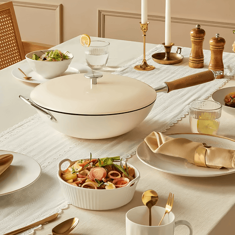 MOCAROSE Enamel Iron Wok 32cm Pot for Versatile Cooking MOCAROSE Enamel Iron Wok 32cm Pot for Versatile Cooking