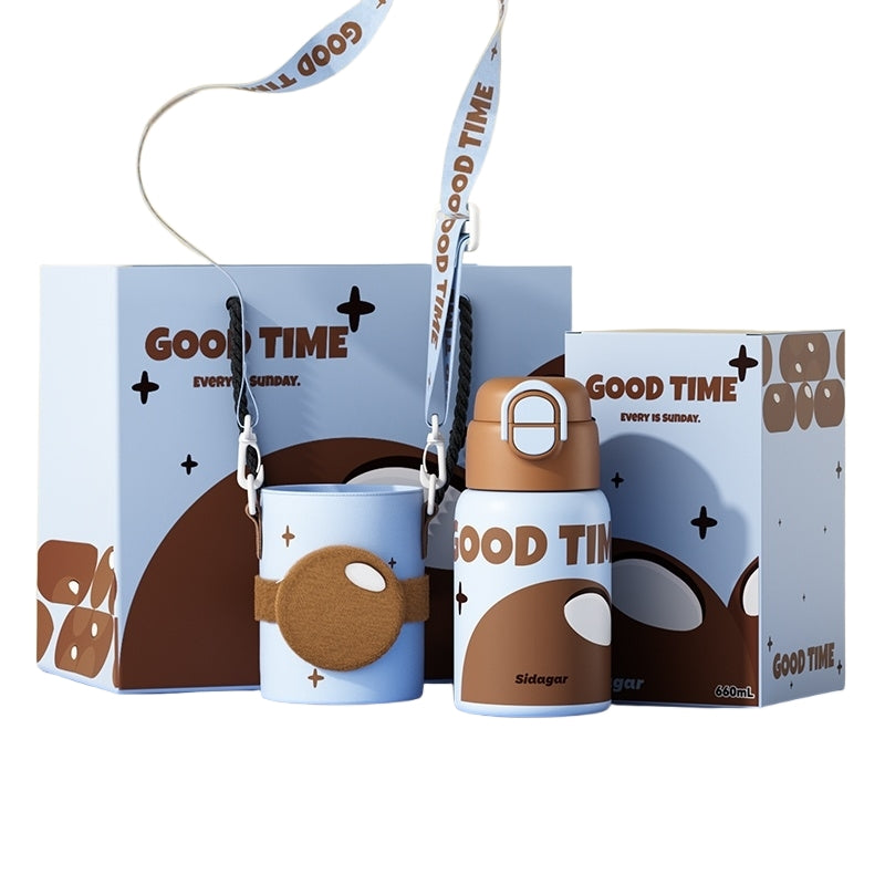 Sidagar 3-in-1 Leakproof Insulated Stainless Steel Water Bottle with Straw