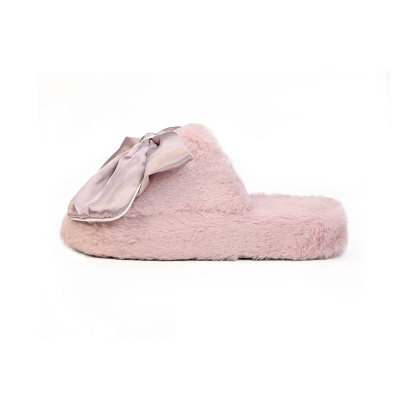KRRAMEL Women‘s Chanel-Style Bow Plush Slippers
