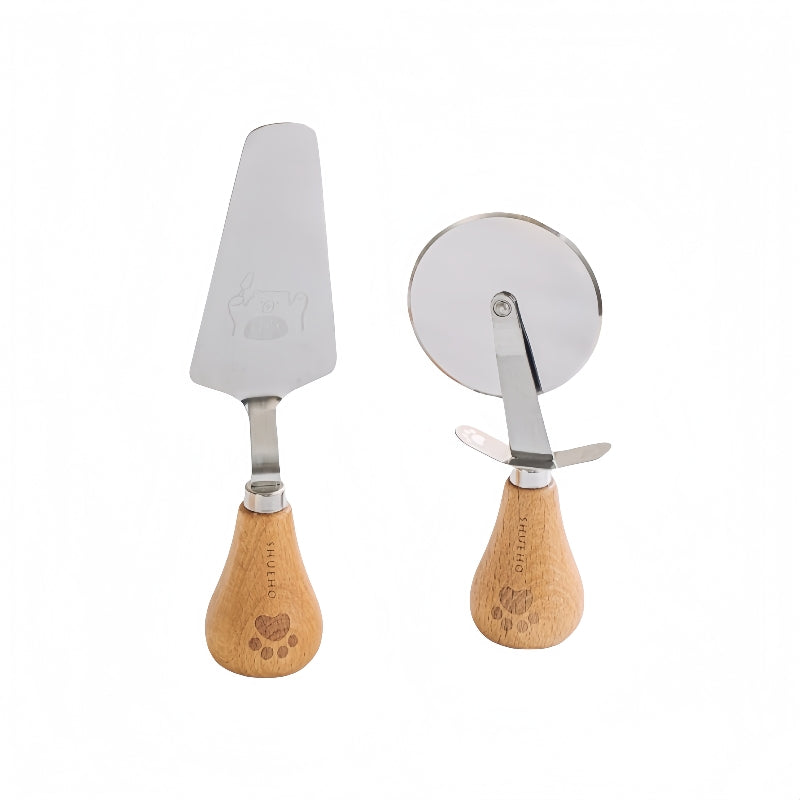 SHUEHO Stand-Up Bear Paw Pizza Cutter & Triangle Server Set