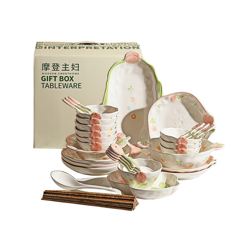 MODERN SWEET HOME Tulip Blossom 18-Piece Ceramic Dinnerware Set