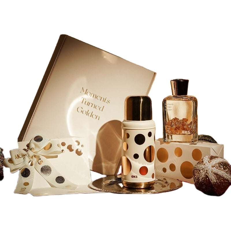 Golden Bubbles Perfume Gift Set with Retro Thermos and Gold Foil Bottle