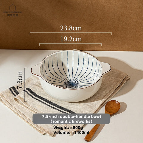 MDZF Sweet Home Elegant Double-Ear Ceramic Soup Bowl – Durable, Microwave & Dishwasher Safe, Ideal for Home & Dining MDZF Sweet Home Elegant Double-Ear Ceramic Soup Bowl – Durable, Microwave & Dishwasher Safe, Ideal for Home & Dining