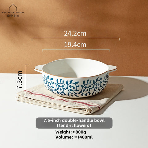 MDZF Sweet Home Elegant Double-Ear Ceramic Soup Bowl – Durable, Microwave & Dishwasher Safe, Ideal for Home & Dining MDZF Sweet Home Elegant Double-Ear Ceramic Soup Bowl – Durable, Microwave & Dishwasher Safe, Ideal for Home & Dining