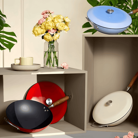 MOCAROSE Enamel Iron Wok 32cm Pot for Versatile Cooking MOCAROSE Enamel Iron Wok 32cm Pot for Versatile Cooking