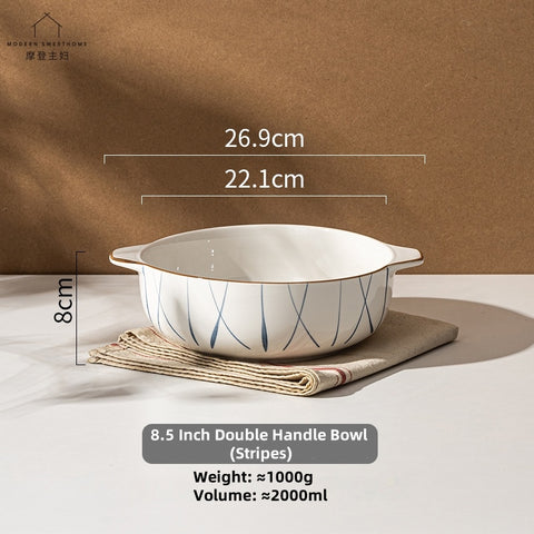 MDZF Sweet Home Elegant Double-Ear Ceramic Soup Bowl – Durable, Microwave & Dishwasher Safe, Ideal for Home & Dining MDZF Sweet Home Elegant Double-Ear Ceramic Soup Bowl – Durable, Microwave & Dishwasher Safe, Ideal for Home & Dining