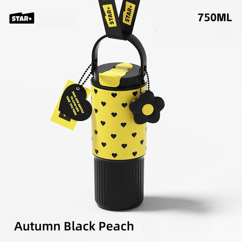 STAR+ 750ML Dual-Drink Thermos Flask - Portable Insulated Bottle with SUS316 Stainless Steel, Anti-Leak Design, and Cute Floral Patterns STAR+ 750ML Dual-Drink Thermos Flask - Portable Insulated Bottle with SUS316 Stainless Steel, Anti-Leak Design, and Cute Floral Patterns