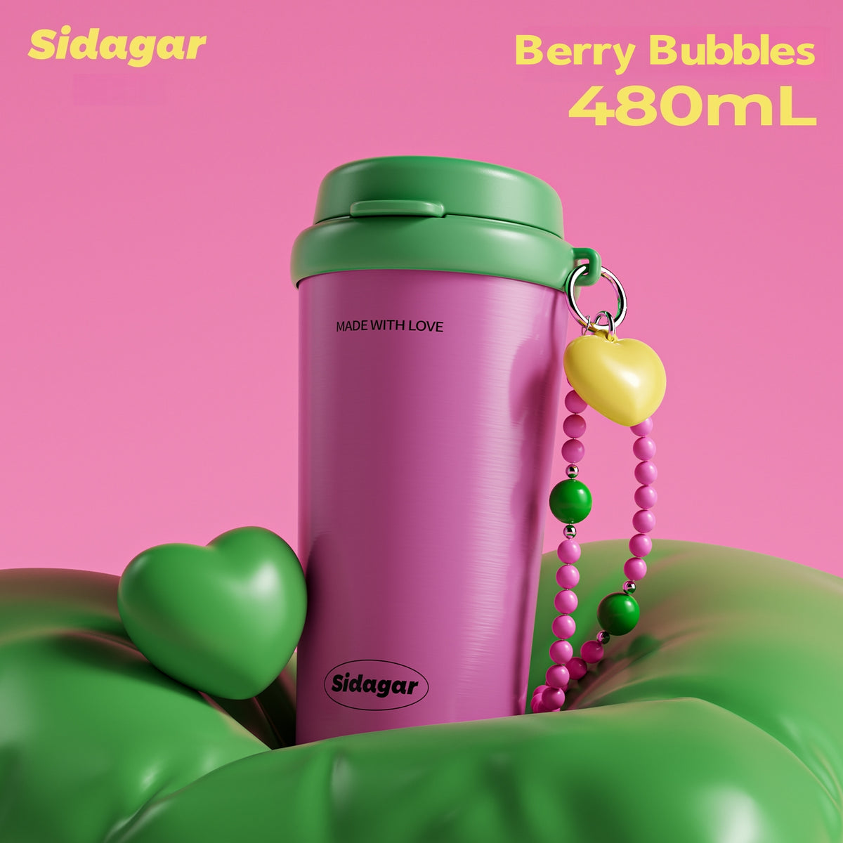 Sidagar Insulated Honey Coffee Cup w/Ceramic Coating - 480ml Triple Drink Mode Leak-Proof Stainless Steel Travel Mug