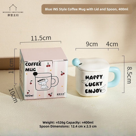 Adorable Animal & Floral Design Mug with Spoon & Lid - 400ml Ceramic Coffee Cup, Microwave Safe, Eco-Friendly Gift for Pet & Nature Lovers Adorable Animal & Floral Design Mug with Spoon & Lid - 400ml Ceramic Coffee Cup, Microwave Safe, Eco-Friendly Gift for Pet & Nature Lovers