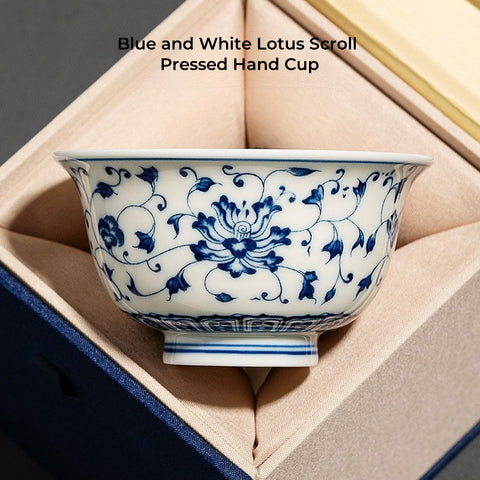 Handcrafted Blue and White Lotus Porcelain Tea Cup Handcrafted Blue and White Lotus Porcelain Tea Cup