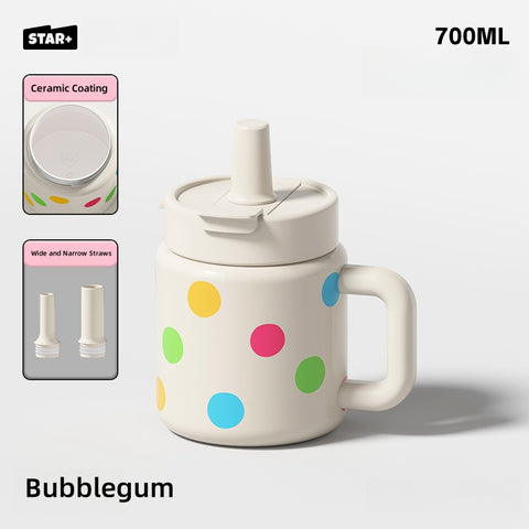 STAR+ Vacuum Insulated Stainless Steel Mug – 700ML Desk Cup with Leak-Proof Lid, Cute Print Design, Dual Drinking Modes STAR+ Vacuum Insulated Stainless Steel Mug – 700ML Desk Cup with Leak-Proof Lid, Cute Print Design, Dual Drinking Modes
