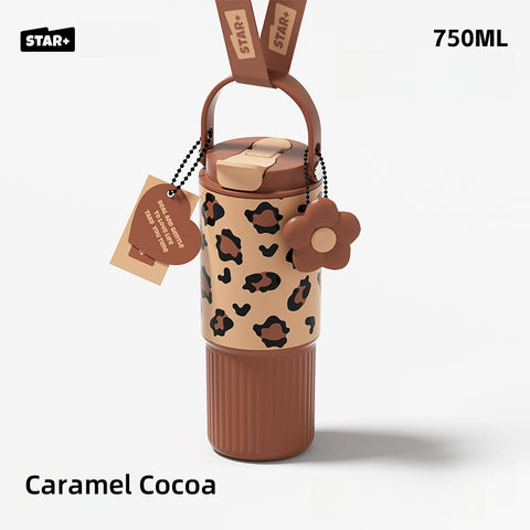 STAR+ 750ML Dual-Drink Thermos Flask - Portable Insulated Bottle with SUS316 Stainless Steel, Anti-Leak Design, and Cute Floral Patterns STAR+ 750ML Dual-Drink Thermos Flask - Portable Insulated Bottle with SUS316 Stainless Steel, Anti-Leak Design, and Cute Floral Patterns