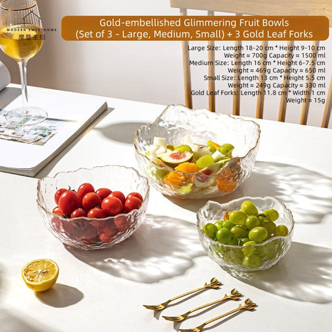 MDZF SWEET HOME Gilded Wave Glass Fruit Bowl Set - Hand-Painted Gold Trim, 3-Piece Photogenic Serving Bowls for Desserts, Salads & Snacks MDZF SWEET HOME Gilded Wave Glass Fruit Bowl Set - Hand-Painted Gold Trim, 3-Piece Photogenic Serving Bowls for Desserts, Salads & Snacks