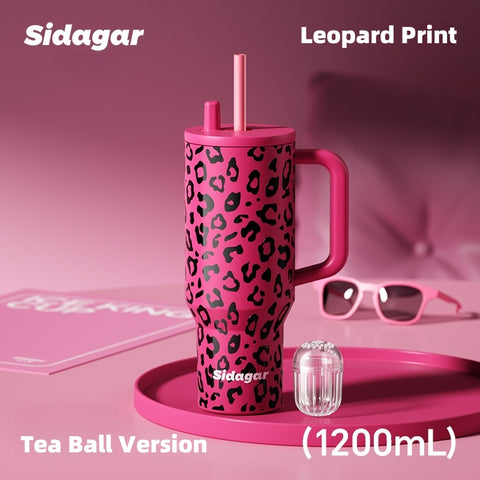 Sidagar ICE KING 1200ml Leopard & Floral Tumbler - Giant Insulated Water Bottle w/ Straw, Handle & Tea Infuser - Hot/Cold 24H Double-Wall Cup Sidagar ICE KING 1200ml Leopard & Floral Tumbler - Giant Insulated Water Bottle w/ Straw, Handle & Tea Infuser - Hot/Cold 24H Double-Wall Cup
