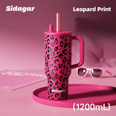 Sidagar ICE KING 1200ml Leopard & Floral Tumbler - Giant Insulated Water Bottle w/ Straw, Handle & Tea Infuser - Hot/Cold 24H Double-Wall Cup Sidagar ICE KING 1200ml Leopard & Floral Tumbler - Giant Insulated Water Bottle w/ Straw, Handle & Tea Infuser - Hot/Cold 24H Double-Wall Cup