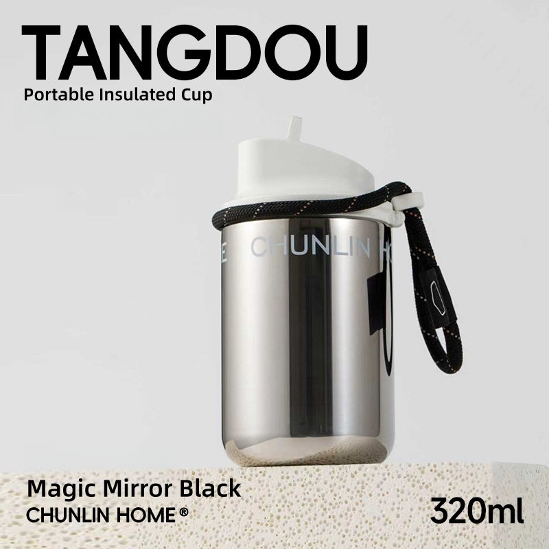 CHUNLIN TANGDOU Portable Insulated Coffee Cup - Eco-Friendly Leak-Proof Travel Mug with Flip-Top Straw & Ceramic Coating, 320ml/590ml