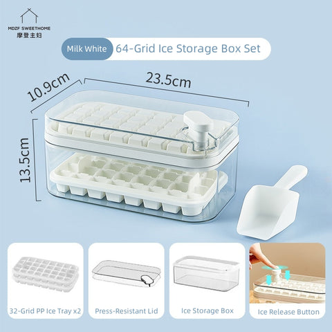 MDZF SWEET HOME Instant-Release Ice Cube Tray Set - 64 Cells, Food-Grade, Stackable, One-Press Ice Maker with Ice Scoop (Orange, Purple, Green, White) MDZF SWEET HOME Instant-Release Ice Cube Tray Set - 64 Cells, Food-Grade, Stackable, One-Press Ice Maker with Ice Scoop (Orange, Purple, Green, White)