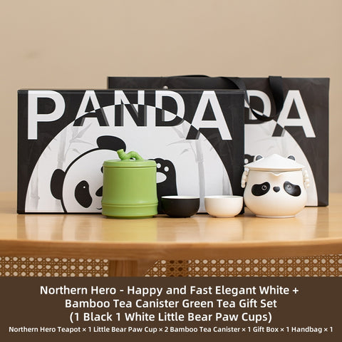 Bei Xia Panda Ceramic Tea Set - Lead-Free, Handmade Tea Set with Travel Case, Bear Cups & Bamboo Canister - Perfect for Home, Office, and Gifts Bei Xia Panda Ceramic Tea Set - Lead-Free, Handmade Tea Set with Travel Case, Bear Cups & Bamboo Canister - Perfect for Home, Office, and Gifts