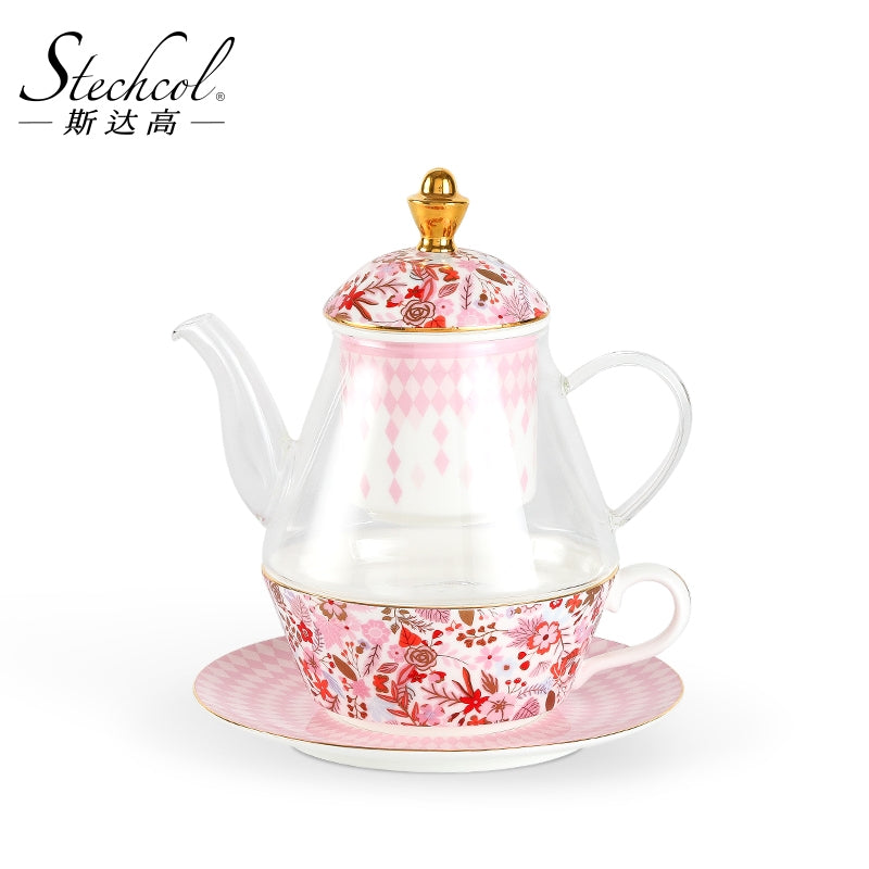 STECHCOL Peach Blossom Luxury Bone China Tea Set