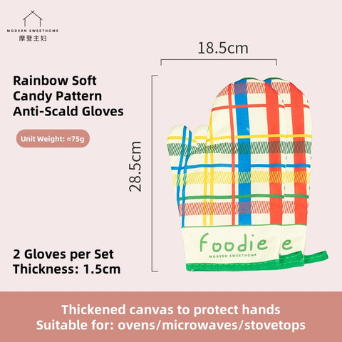 MDZF Sweet Home Rainbow Gummy Series Heat-Resistant Oven Mitts – Soft, Durable, and Stylish Kitchen Gloves MDZF Sweet Home Rainbow Gummy Series Heat-Resistant Oven Mitts – Soft, Durable, and Stylish Kitchen Gloves