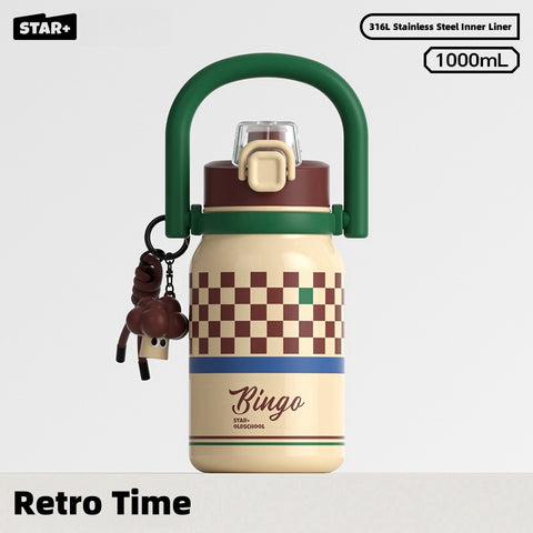 STAR+ Vintage Style Thermal Tumbler with Dual Drinking Modes - 1000mL, Stainless Steel 316L, Retro Design STAR+ Vintage Style Thermal Tumbler with Dual Drinking Modes - 1000mL, Stainless Steel 316L, Retro Design