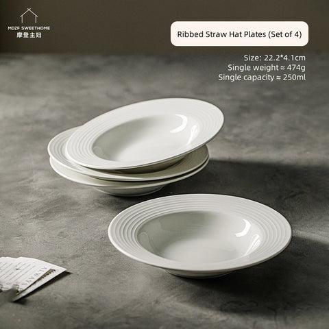 Modern European Threaded Straw Hat Ceramic Plate – Microwave Safe, 22.2cm Elegant Dinnerware for Pasta, Salad, Soup Modern European Threaded Straw Hat Ceramic Plate – Microwave Safe, 22.2cm Elegant Dinnerware for Pasta, Salad, Soup