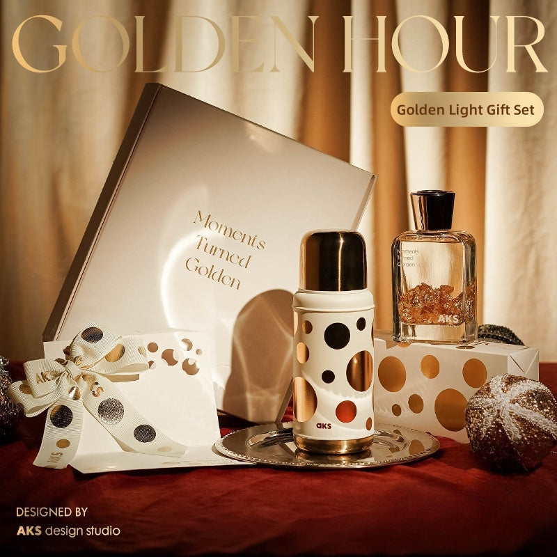 Golden Bubbles Perfume Set – Vintage Thermos, 6H Heat Retention, Holiday Gift