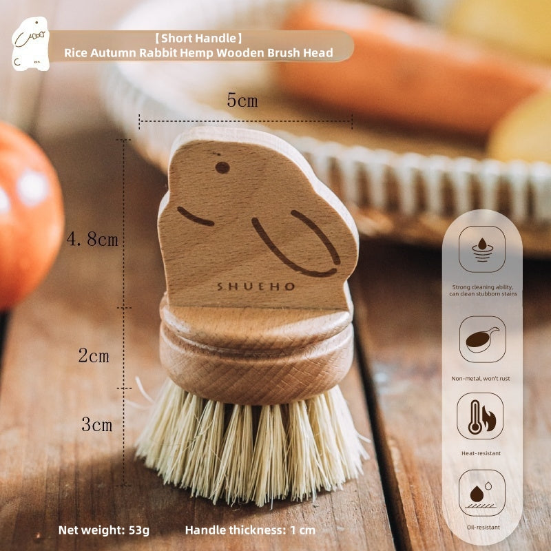 SHUEHO Natural Sisal Pot Scrubber with Detachable Handle – Eco-Friendly, Heat-Resistant, Non-Scratch Cleaning Brush for Pans, Cookware, and Vegetables (Cute Rabbit Design)