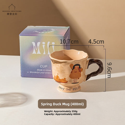 MDZF Artisan Ceramic Mug - 400ml Whimsical Animal Design, Microwave & Dishwasher Safe, High-Footed Retro Coffee Cup with Wavy Rim MDZF Artisan Ceramic Mug - 400ml Whimsical Animal Design, Microwave & Dishwasher Safe, High-Footed Retro Coffee Cup with Wavy Rim