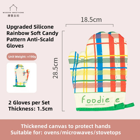 MDZF Sweet Home Rainbow Gummy Series Heat-Resistant Oven Mitts – Soft, Durable, and Stylish Kitchen Gloves MDZF Sweet Home Rainbow Gummy Series Heat-Resistant Oven Mitts – Soft, Durable, and Stylish Kitchen Gloves
