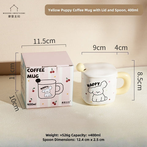 Adorable Animal & Floral Design Mug with Spoon & Lid - 400ml Ceramic Coffee Cup, Microwave Safe, Eco-Friendly Gift for Pet & Nature Lovers Adorable Animal & Floral Design Mug with Spoon & Lid - 400ml Ceramic Coffee Cup, Microwave Safe, Eco-Friendly Gift for Pet & Nature Lovers