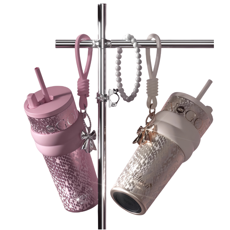 STAR+ Aurora Starry Night Water Bottle with foldable straw and metallic bow charm