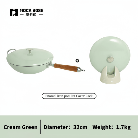 MOCAROSE Enamel Iron Wok 32cm Pot for Versatile Cooking MOCAROSE Enamel Iron Wok 32cm Pot for Versatile Cooking