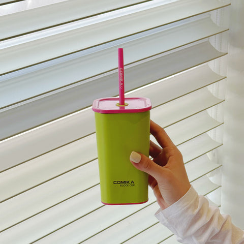 COMIKA Block Cup - 400ml Stainless Steel Square Tumbler with Straw | Trendy, Durable, and Portable COMIKA Block Cup - 400ml Stainless Steel Square Tumbler with Straw | Trendy, Durable, and Portable