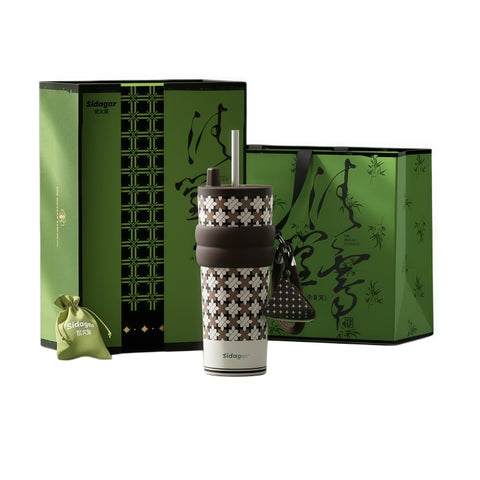 Sidagar 710ml Ceramic-Lined Straw Tumbler with Optional Tea Infuser
