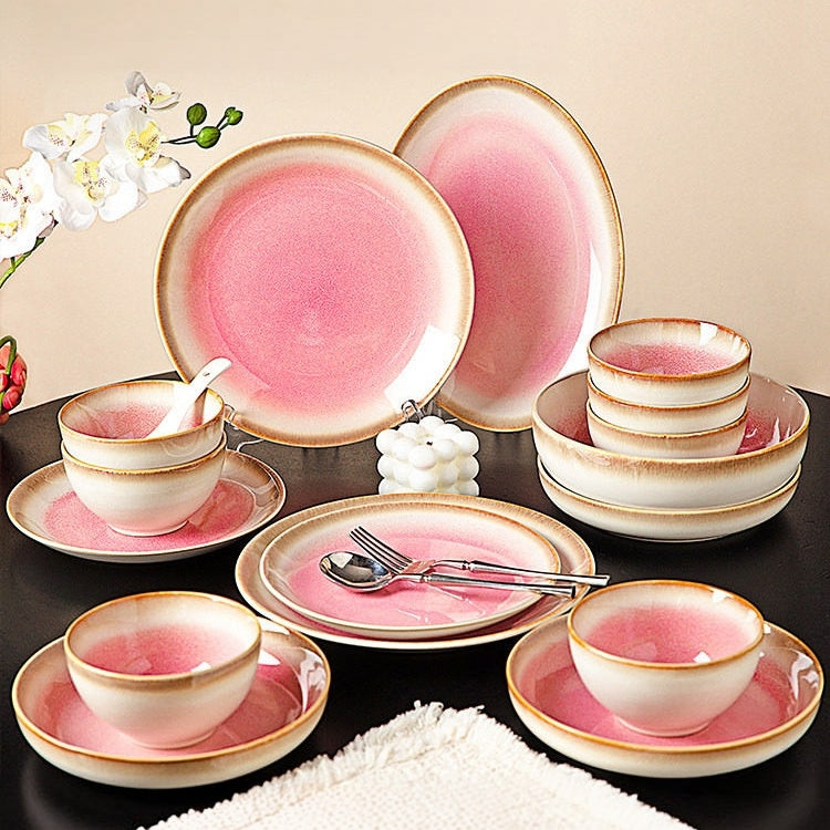 MONAZONE Pink Mist Kiln-Changed Ceramic Dinnerware