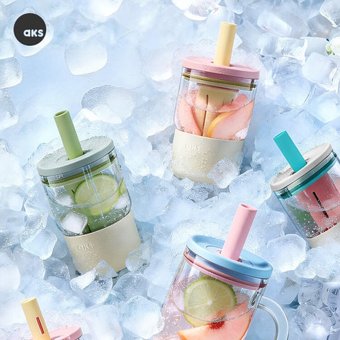 AKS Gigi Ice Flavor Glass Straw Cup with Handle & Tea Infuser – 600mL/1000mL