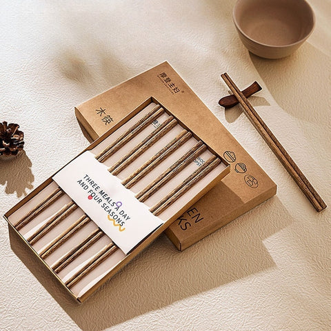 Eco-Friendly Non-Toxic Wooden Chopsticks in Hand-Illustrated Gift Box