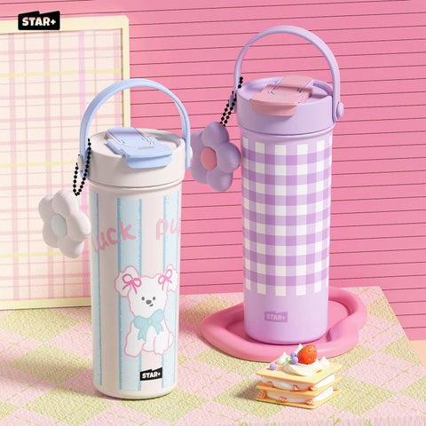 Star+ Floral Vacuum Flask with cute design and tea infuser.