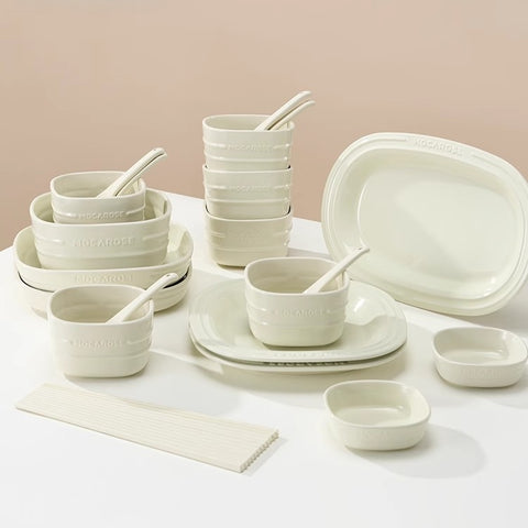 MOCAROSE Square Stoneware Dinnerware Cream White
