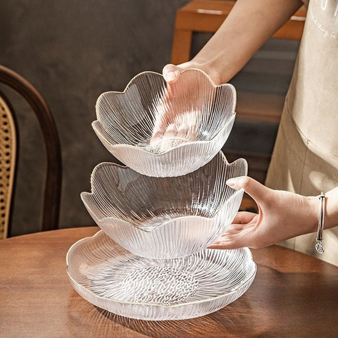 Artisan Gold-Trimmed Sodium Calcium Glass Bowls & Plates