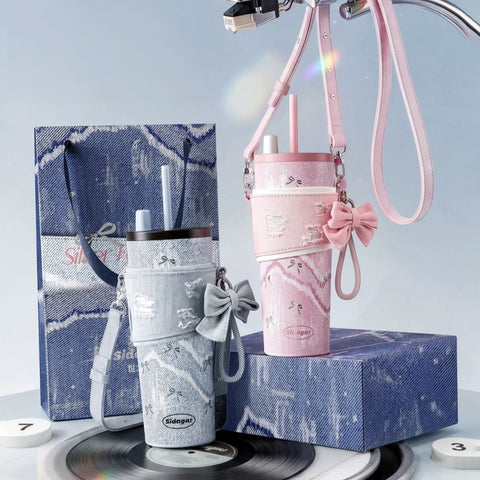 Sidagar Denim Aesthetic Insulated Tumbler with Straw & Strap
